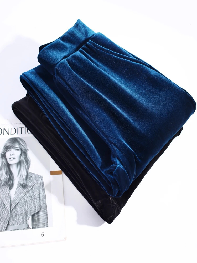 Gold Velvet Wide Leg Pants Spring/Summer High Waist Pendant High Quality Casual Pants Blue Loose Straight Womens Pants 6XL 241202