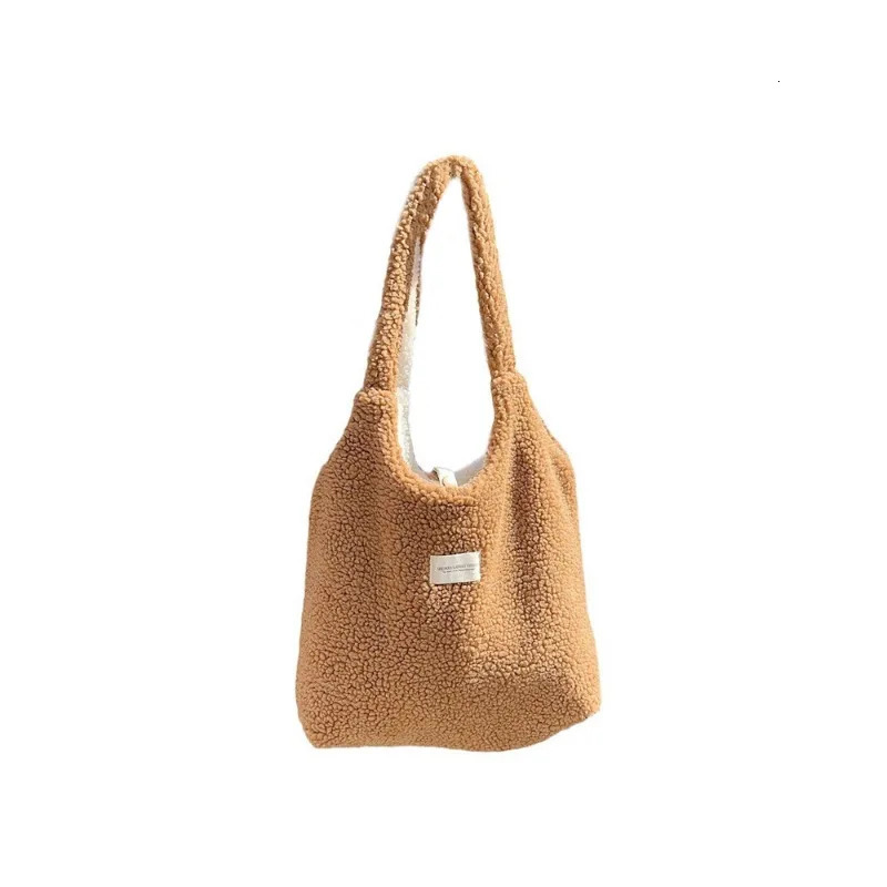 Cute Plush AutumnWinter Large Capacity Canvas Bag for Women Hairy Reversible Tank Top 241203