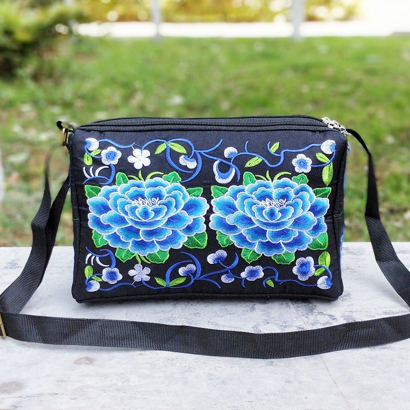 Antique style double-sided embroidery diagonal cross small crossbody women's canvas shoulder bag portable phone