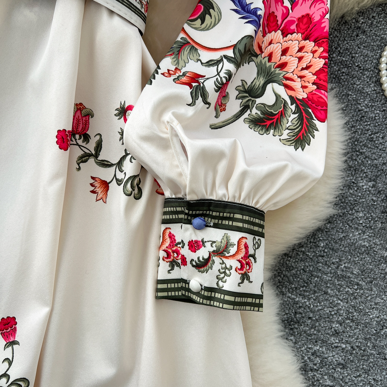Casual Dresses 2025 Spring Vintage Flower Maxi Dress Women's Lantern Sleeve Stand Single-Breasted A-Line Floral Printed Belt Long Robe Vestidos