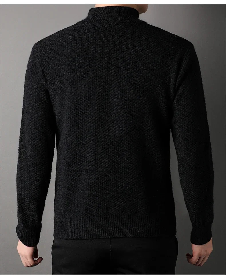 Mens diamond plain weave thick wool warm and fashionable long sleeved casual cardigan knitted sweater for men 241206