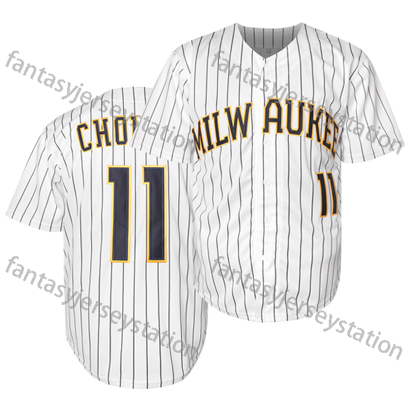 #11 CHOURIO Men's Baseball Jersey - Embroidered V-Neck Polyester Sports Top, Slight Stretch Knit Fabric, Button-Up, Breathable for Training, Part