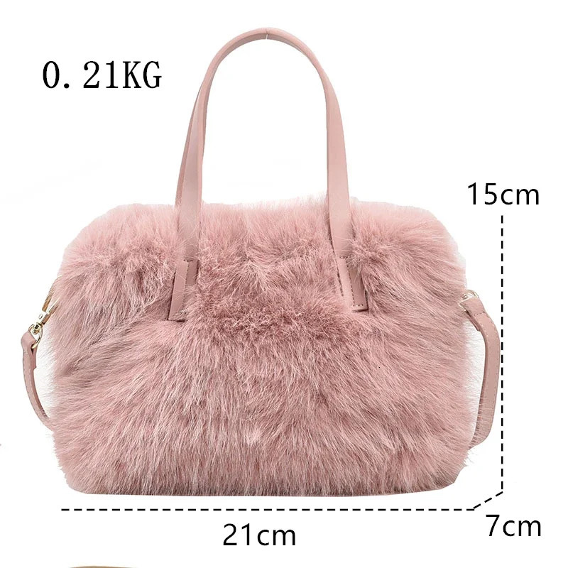 Winter shoulder bag soft and fluffy artificial fur bag fashionable womens plush handbag casual zipper square messenger bag 241205