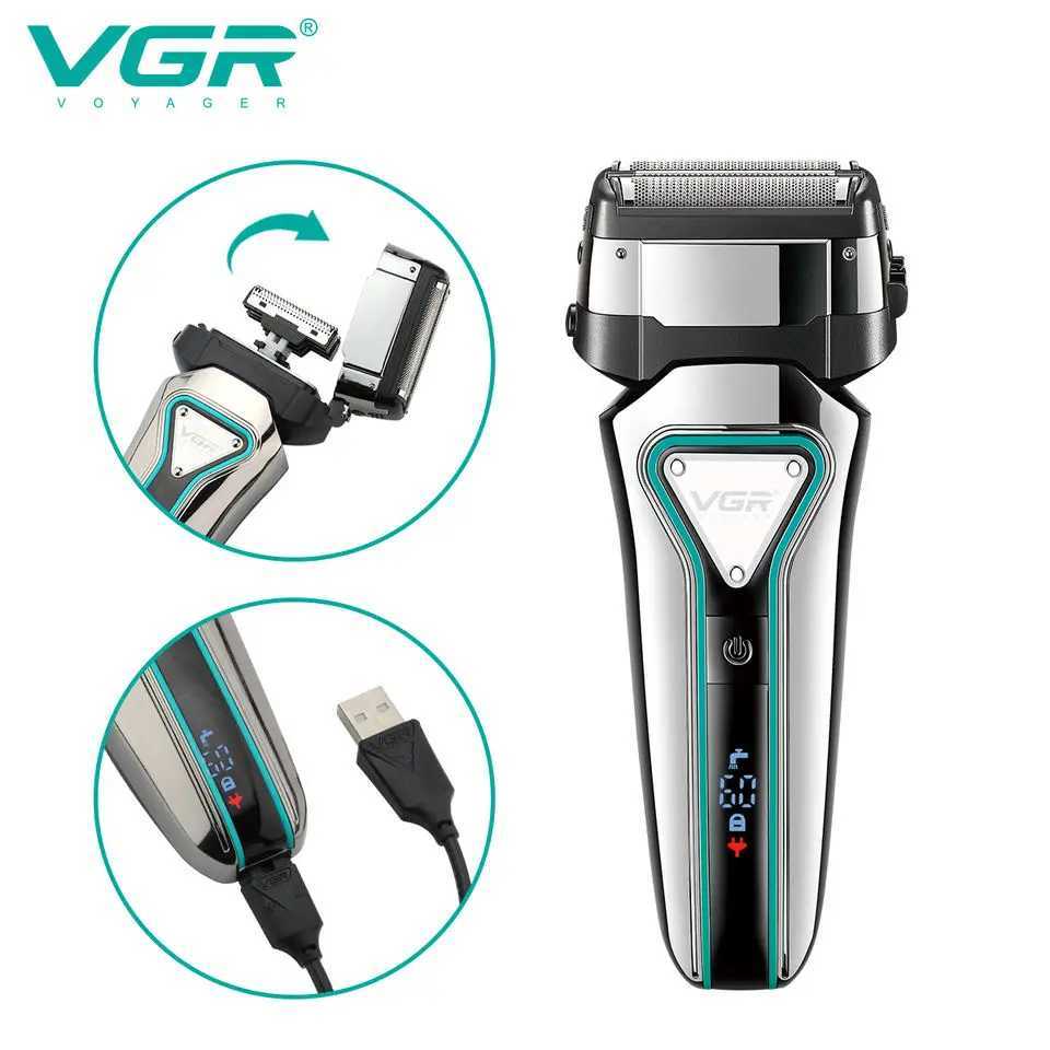 VGR 3D Mens Washable Wet Dry Electric Shaver Rechargeable Face Electric Razor bald Washable Beard Shaving Machine LCD DisplayXJ241207
