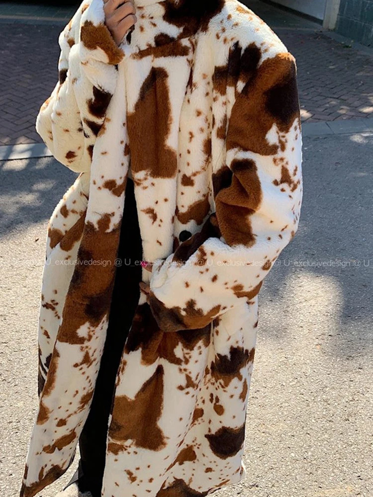 BZVW cow leopard print sheepskin wool coat womens lapel long sleeved contrasting loose coat winter item 25Z1332 241202