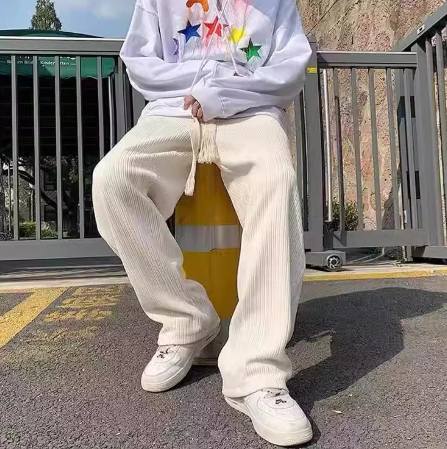 Solid color woven straight leg sweater for boys trend plankton hand fashion wide mop 241206