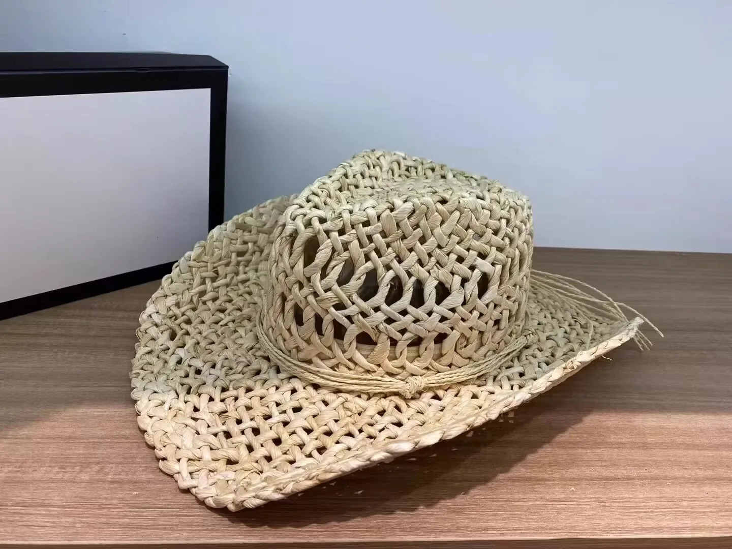 Corn husk material straw hat Western cowboy hat Spring/Summer Panama sun hat Retro elegant denim jazz hat Sombrero Hombrero 241206