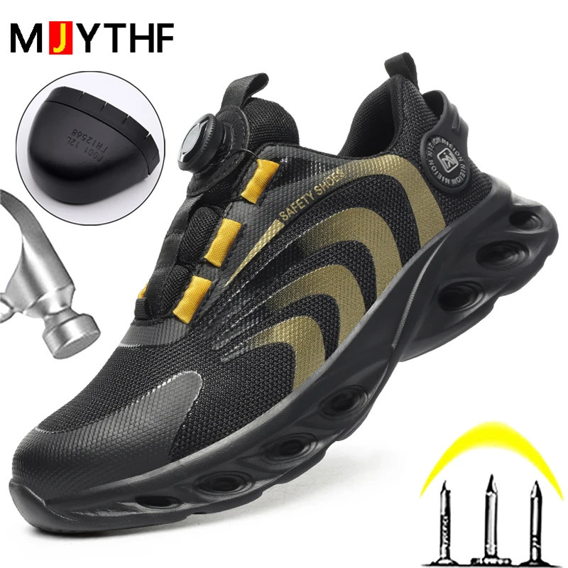 Rotating buckle work shoes protective shoes lightweight safety shoes stamped shock-absorbing steel toe caps work boots 241206