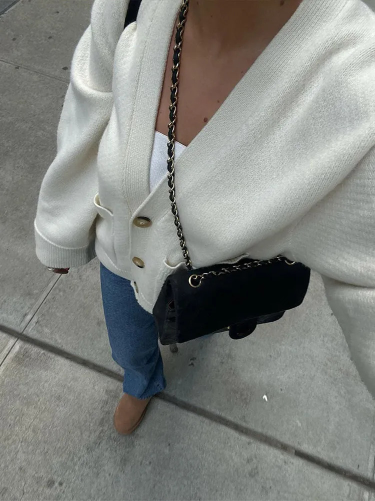 Fashionable and elegant solid womens knitted open collar casual Vneck single chest long sleeved pocket jacket autumn fashionable 241206