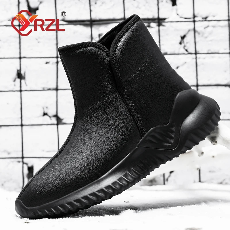 YRZL Mens Winter Black Boots Warm Plush Mens Boots Anti slip Lightweight Cotton Boots Comfortable Winter Shoes Mens Shoes 241206