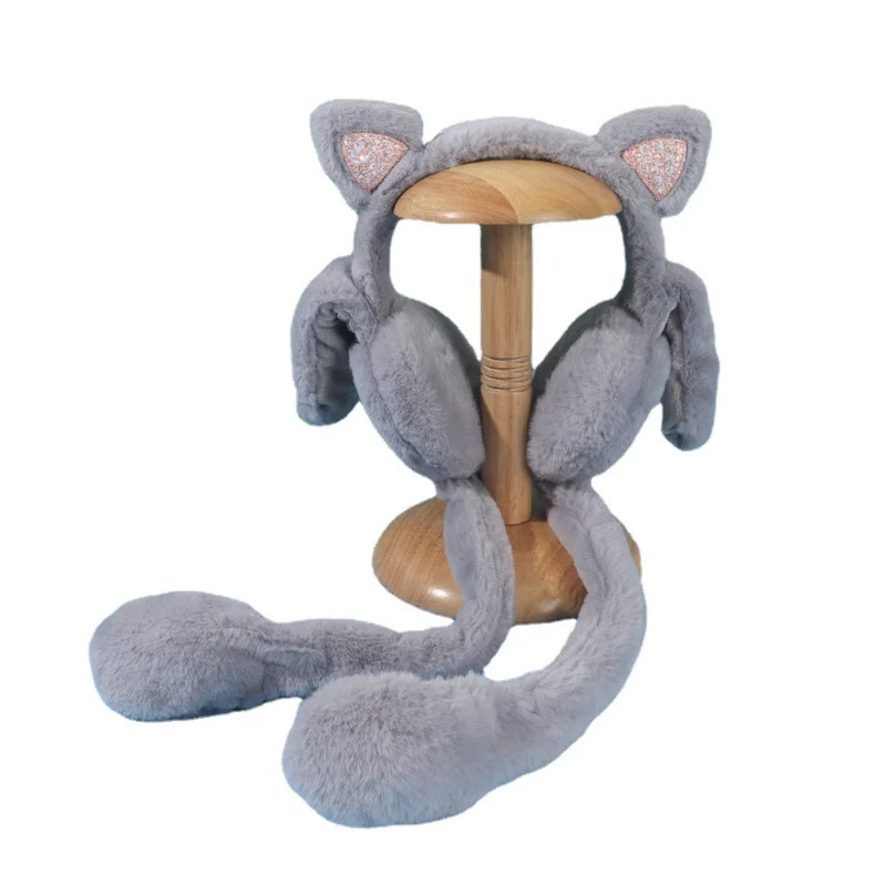 Interesting plush cat earmuffs mobile jumping cat earmuffs cute unisex childrens earmuffs solid color 241205