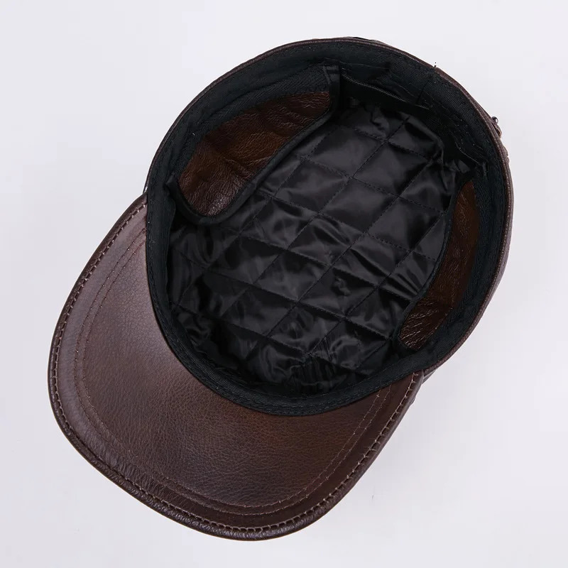 100% genuine leather cap mens baseball cap adult winter warm leather cap adjustable earring cap Years gift B-7202 241206