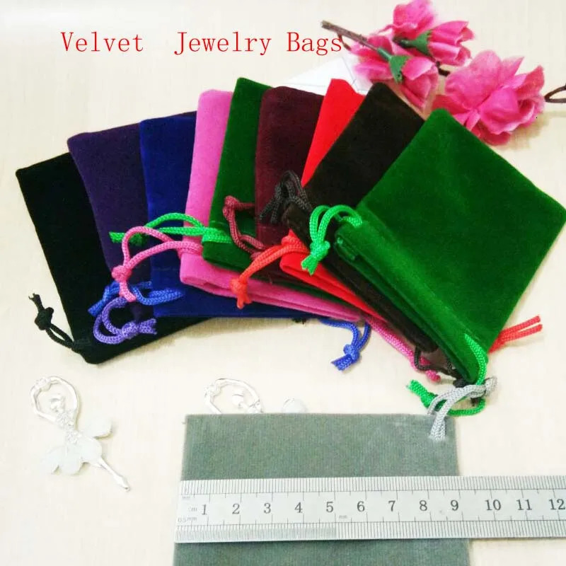 100 pieces/batch 5x7 7x9 9x12cm velvet small jewelry bag drawstring gift packaging bag wedding party packaging bag 241206