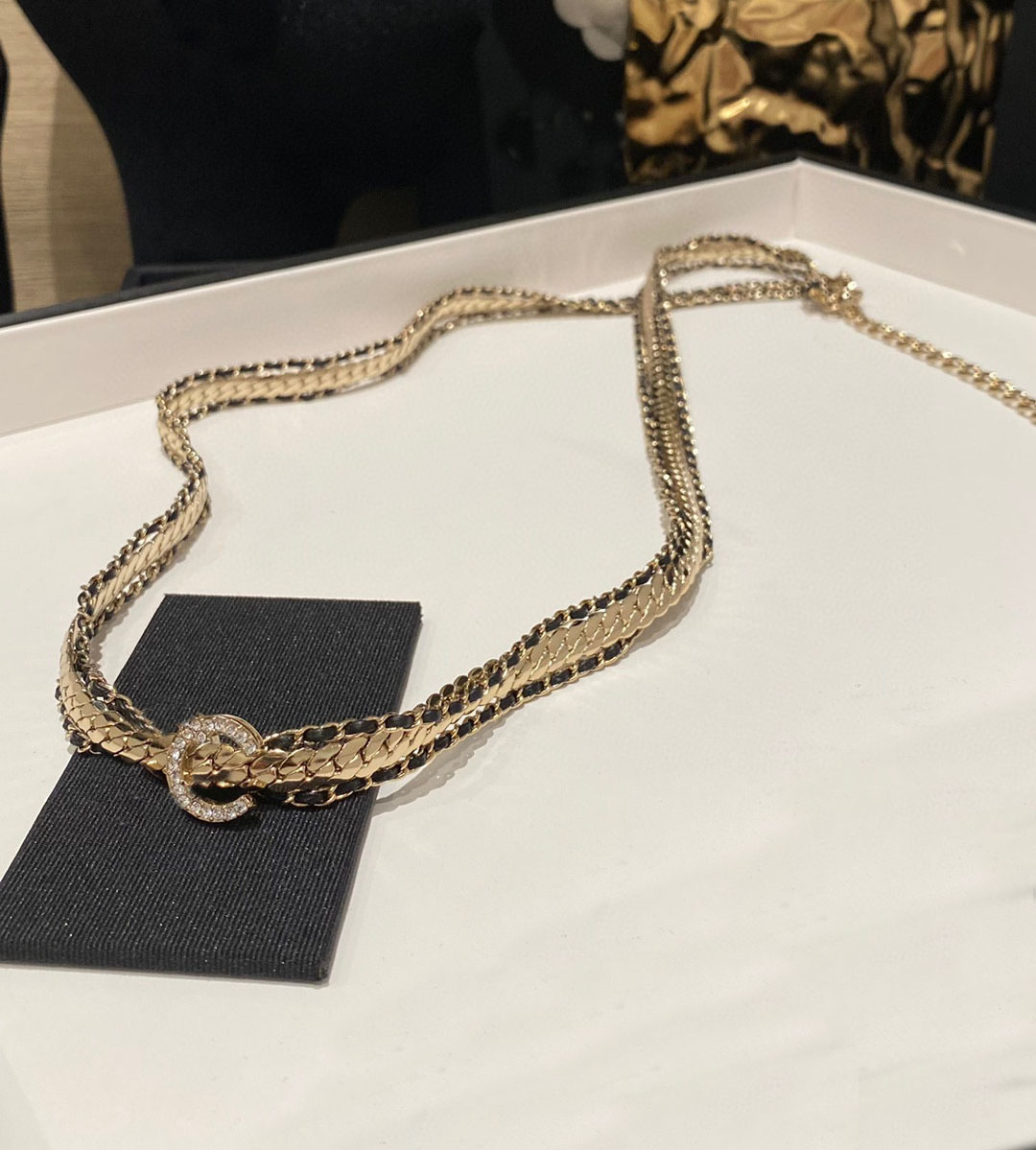 2025 Luxury quality charm long chain sweater pendant necklace with black genuine leather and diamond in 18k gold plated have stamp box PS6808