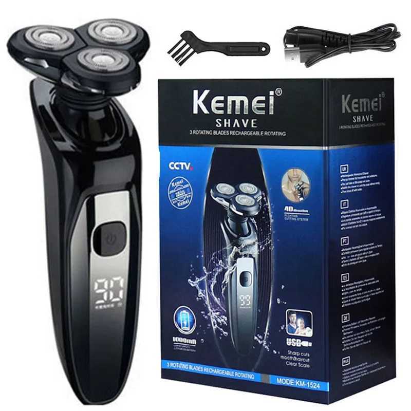 Kemei 3D LCD display waterproof electric shaver for men wet dry beard electric razor facial shaving machine rechargeableXJ241207