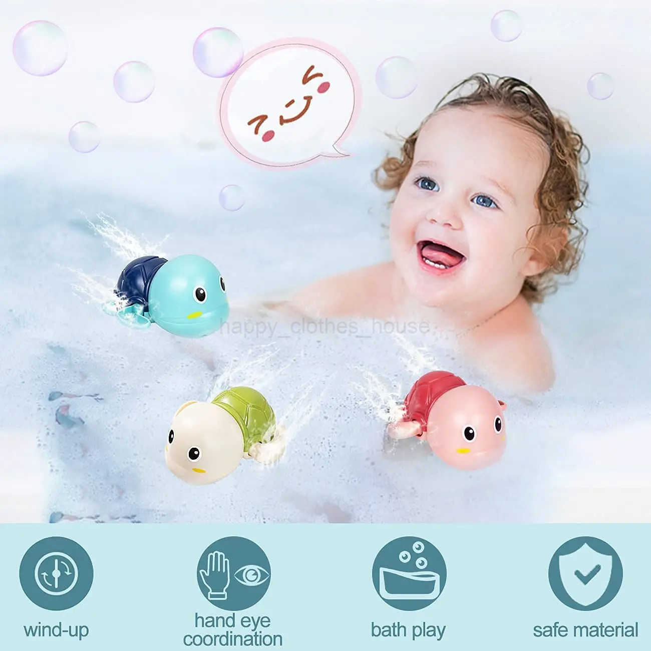 3PCS Baby Bath Toys Toddlers Bathing Cute Swimming Turtles Clockwork Play Water Baby Wind-up Toys for Kids Preschool Pool ToysXJ241207
