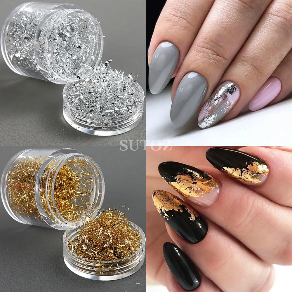 3D Irregular Gold Foil Flakes Nail Art Sequins Silver Glitter Aluminum Flakes Shiny Decor Manicure Materials NT10G-JB01 241206