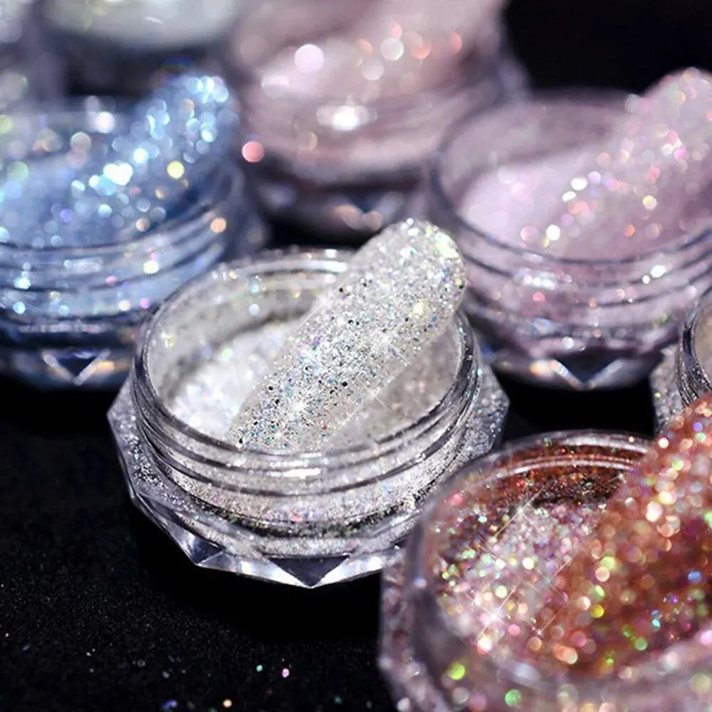 8Bottles Set Nail Crystal Diamond Powder Rainbow Shiny Nail Art Glitter Pigment Holographic Micro Glass Manicure Decoration 241206