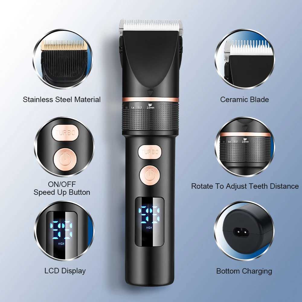 Professional LCD Display Hair Clipper Rechargeable Hair Trimmer Titanium Ceramic Blade Salon Hair Cutting Machine for Men BarberXJ241207