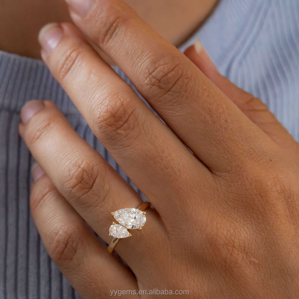 French Style MOI ET TOI Fine Pass Dia Test Pear Shape Moissanite Ring Solid Gold Engagement Rings Jewelry Women