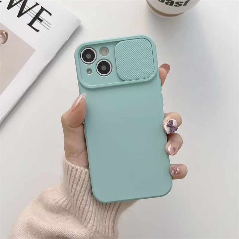 Sliding camera lens protection phone case for iPhone 11 12 13 14 15 Pro Max 14Plus, soft liquid silicone shock resistant protective cover