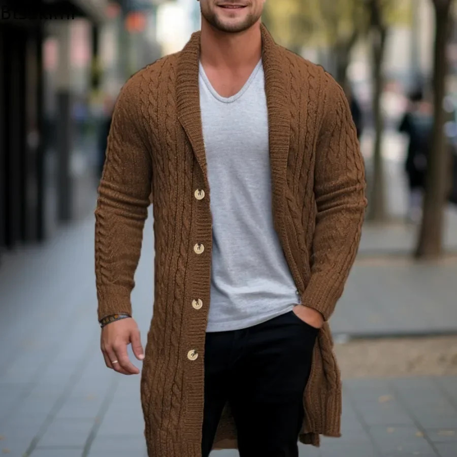 Mens knitted cardigan jacket for spring and autumn slim fit mens button up long sleeved clothing 241206