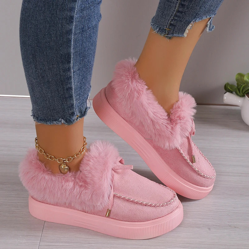 2023 Womens Winter Boots Warm Plush Velvet Ankle Snow Lace Soft Sports Shoes Comfortable Cotton 241206