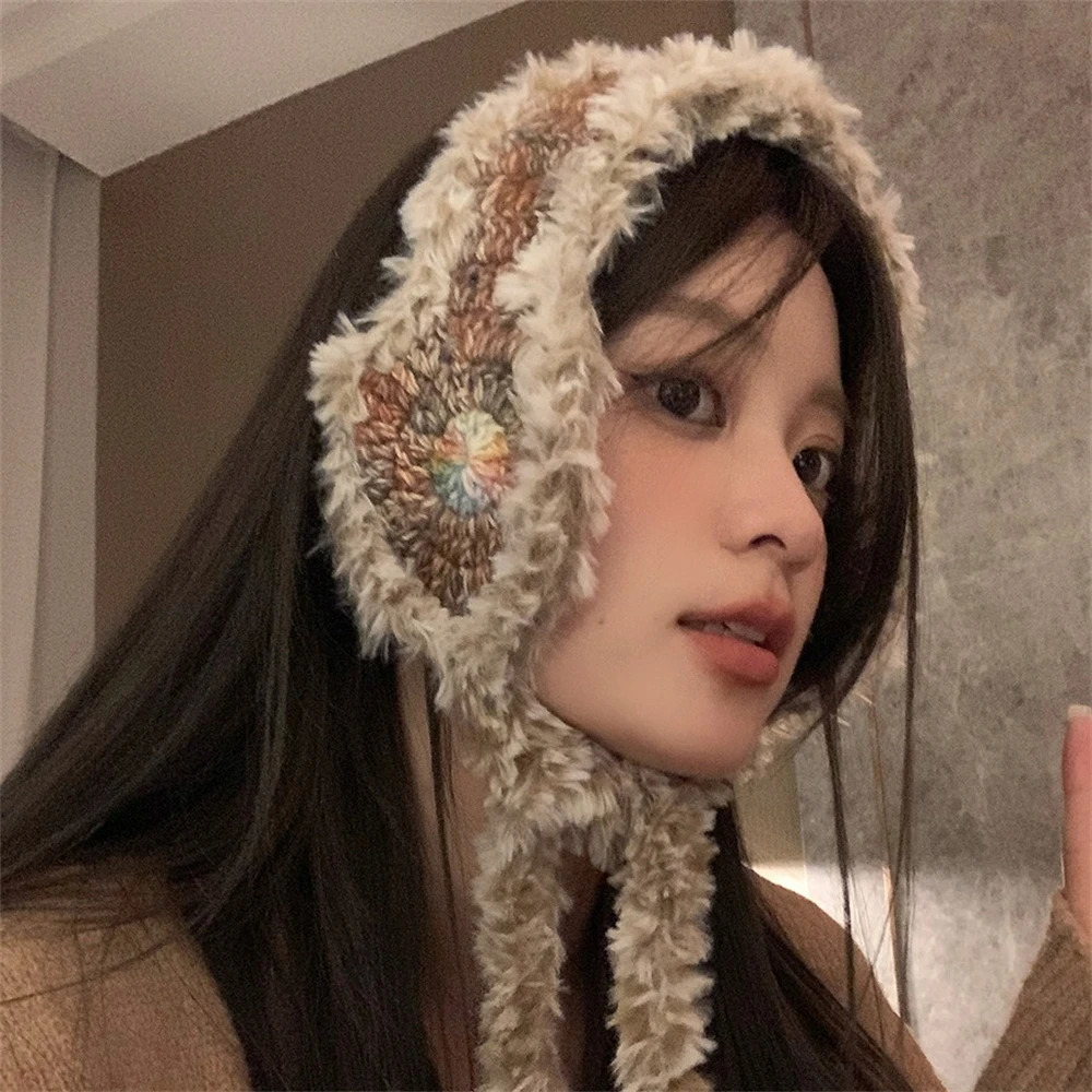 Fashionable winter plush earmuffs for women soft elastic knitted earmuffs thick crochet earmuffs warm headband Orejeras De Invierno 241205
