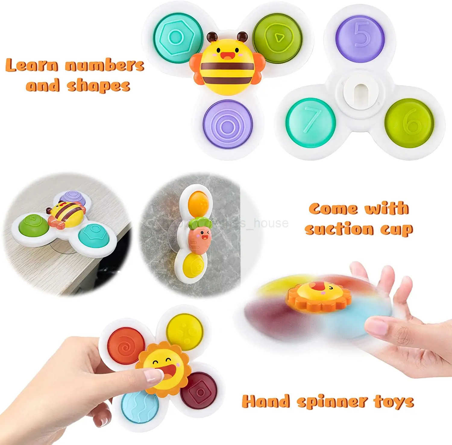 3Pcs Novel Fidget Suction Cup Spinner Toy For Baby Insect Rotating Rattle Educational Baby Games Bath Toys For ChildreXJ241207