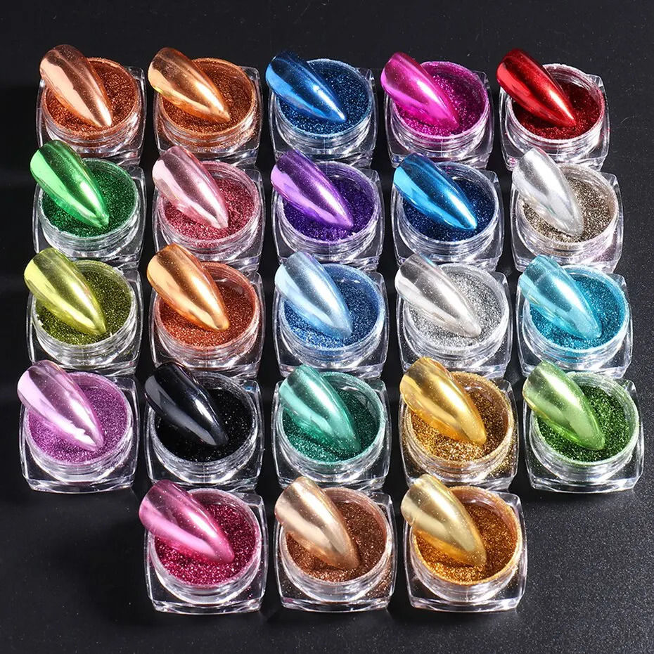 23 Colors Metallic Chrome Nail Powder Set Y2K Magic Mirror Gold Silver Decor Rubbing Glitter Pigment Flakes Manicure Accessories 241206