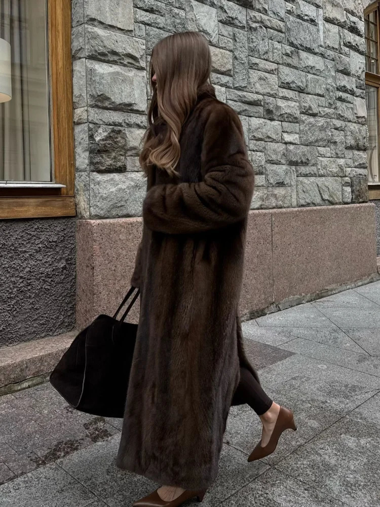 Womens Soft Thicken Warm Hairy Faux Fox Fur Coat Fashion Oversized Brown Long Sleeve Fluffy Jacket Lady Streetwear 241206