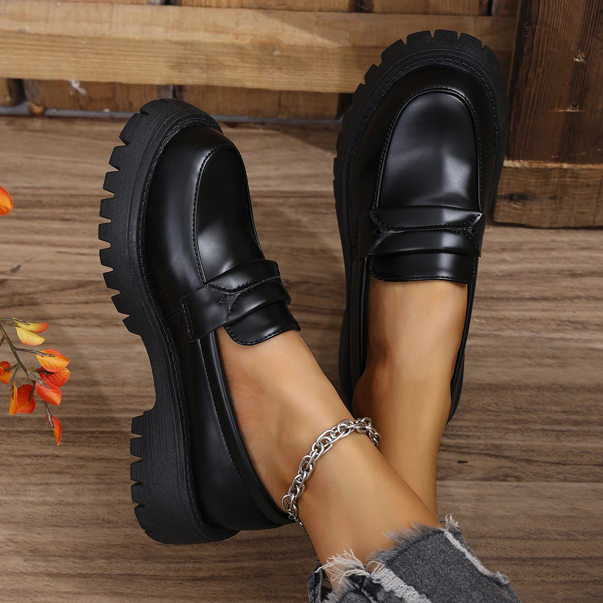 Rimocy Solid Color Platform Loafers Shoes for Women 2025 Spring Black Pu Leather Flat Comfortable Slip on Boat 241206