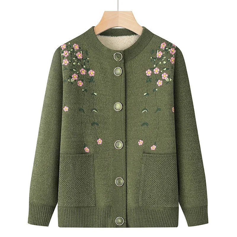 Womens Clothes Long Sleeve Winter Outerwear Middle Aged XL6XL Oversized Cardigan Sweater Women Floral Print Top 241203