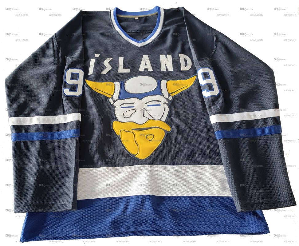 IN STOCK Mens Gunnar Stahl #9 Team Iceland Mighty Ducks Hockey Jersey Double Stitched Name Number
