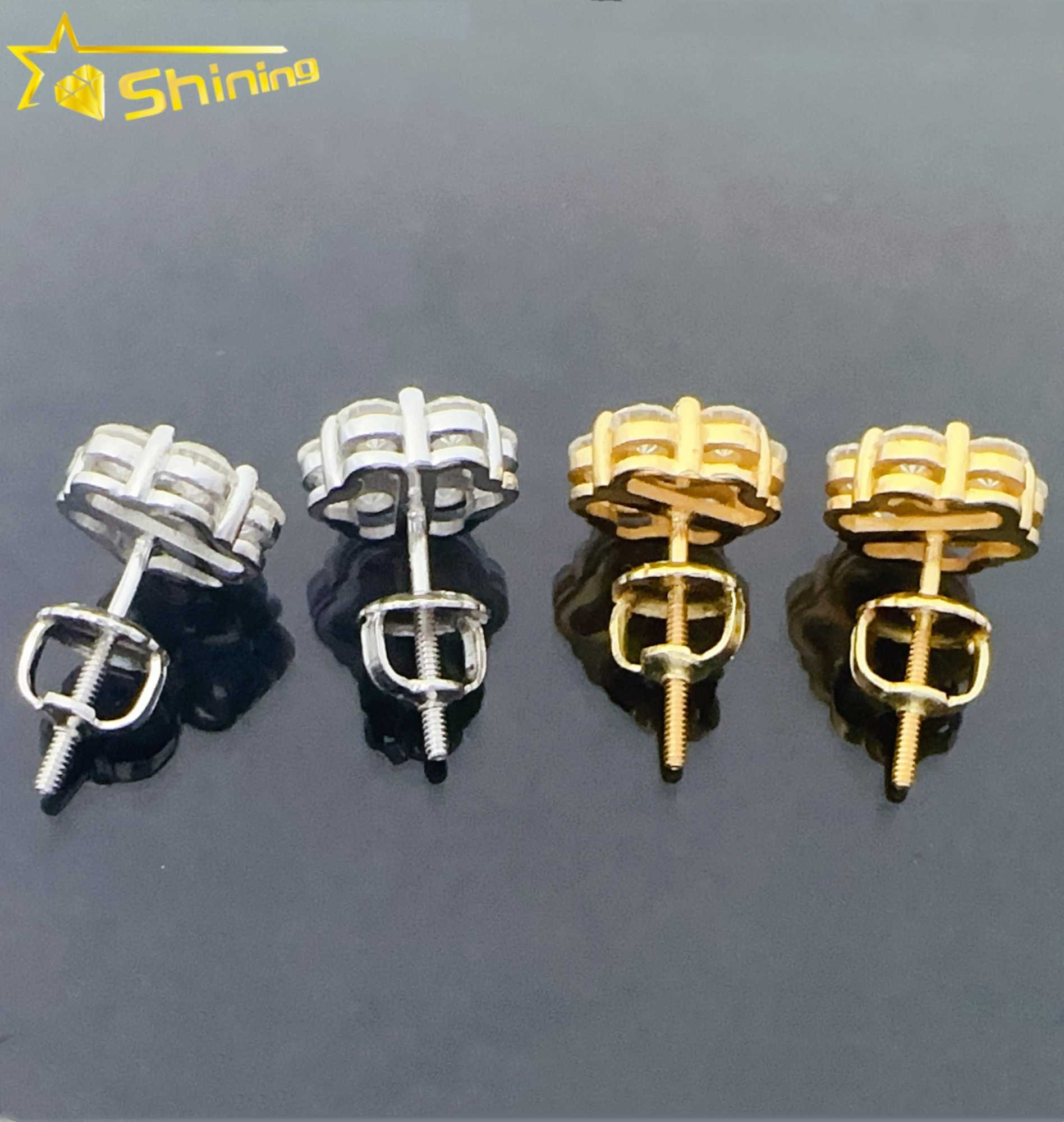 High-end luxury earrings Iced out cluster lab dia screw back sier wer vvs moissanite stud earrings for men women