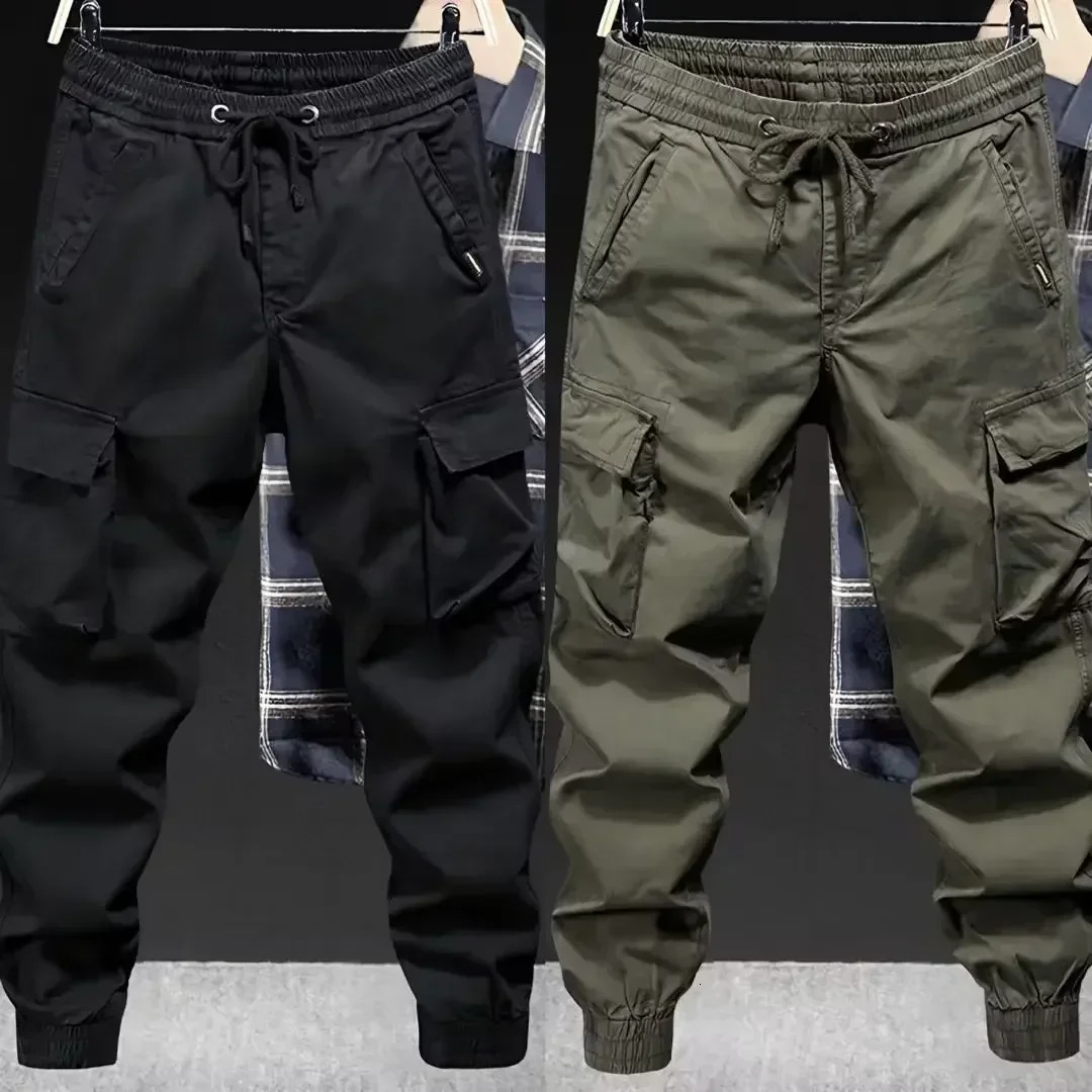 Trendy Casual Cargo Pants Mens Loose Fit Solid Color American Style for Spring Autumn 241202