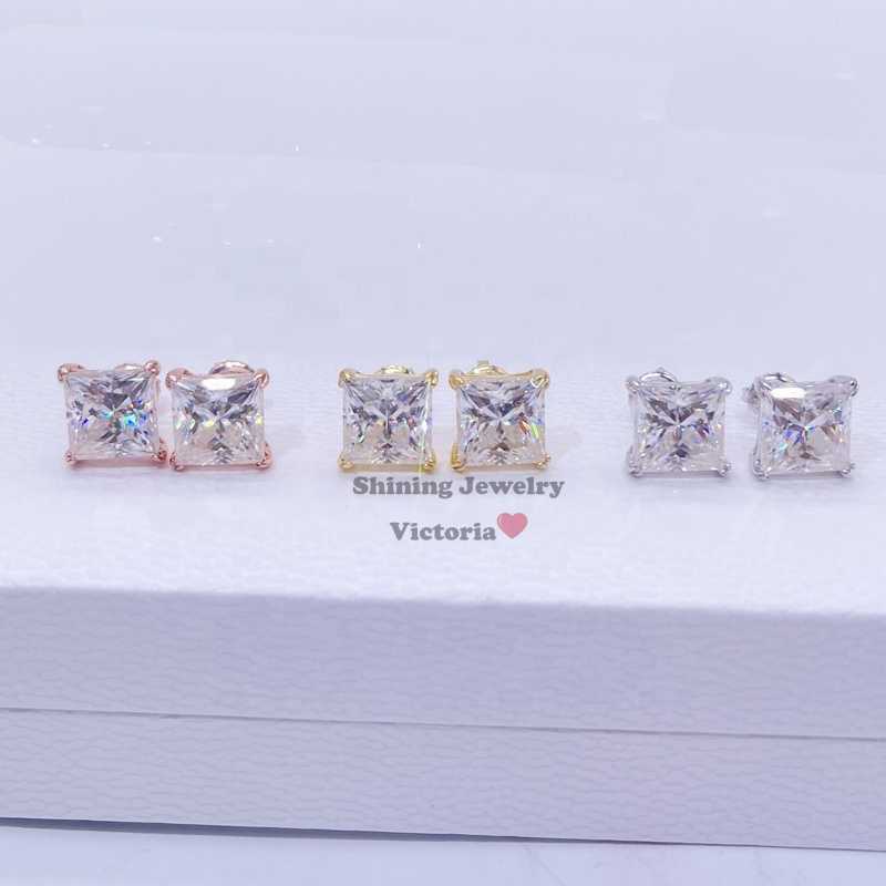 Screw Back Sterling Silver 925 GRA Certidicate VVS D Color Princess Cut Moissanite Earrings