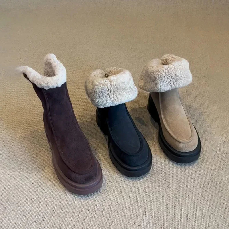 Winter Women Warm Plush Ankle Boots Elegant Low Heel Zippers Shoes Concise Cotton Short Botas De Mujer 241206