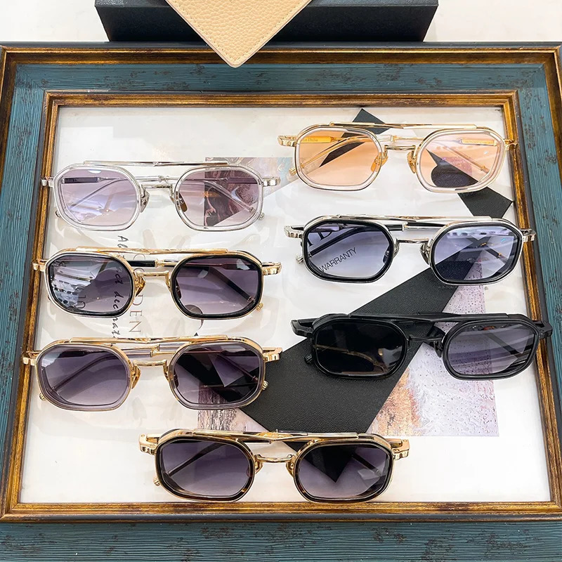 Anthony INS Fashion special shaped black and gold sunglasses suitable for men niche hip-hop style double bridge alloy mens sunglasses 241206