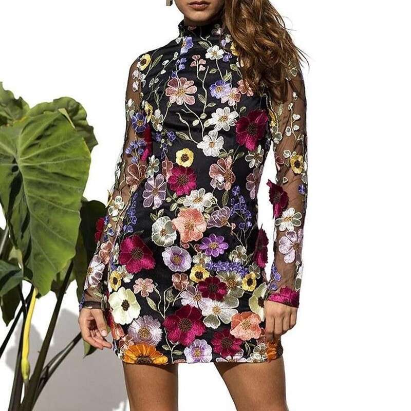 direct sales European American three-dimensional wer mesh lace embroidery wrapped hip slimming and sexy dress 2024 new casual versatile fashion clothi