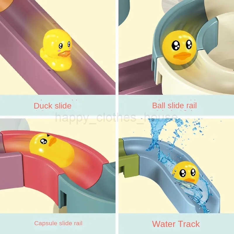 Childrens Baby Duck Slide Bath Toys DIY Marble Assembly Track Stackable Bathtub Bath Track Water Game Toy Set Kids GiftsXJ241207