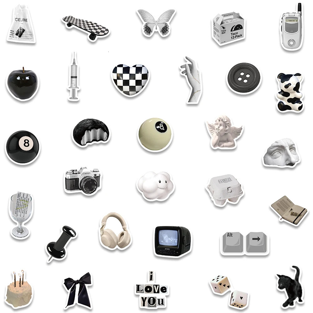 10/50 Ins style accessible black and white simple stickers cute stickers fashionable mobile phones laptops refrigerators wallpapers 241205