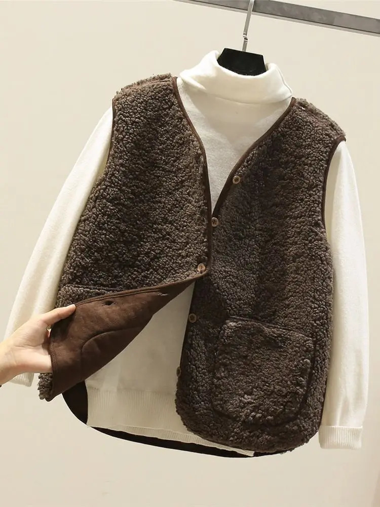 Korean vest spring autumn womens winter warm thick wool sleeveless jacket 241206
