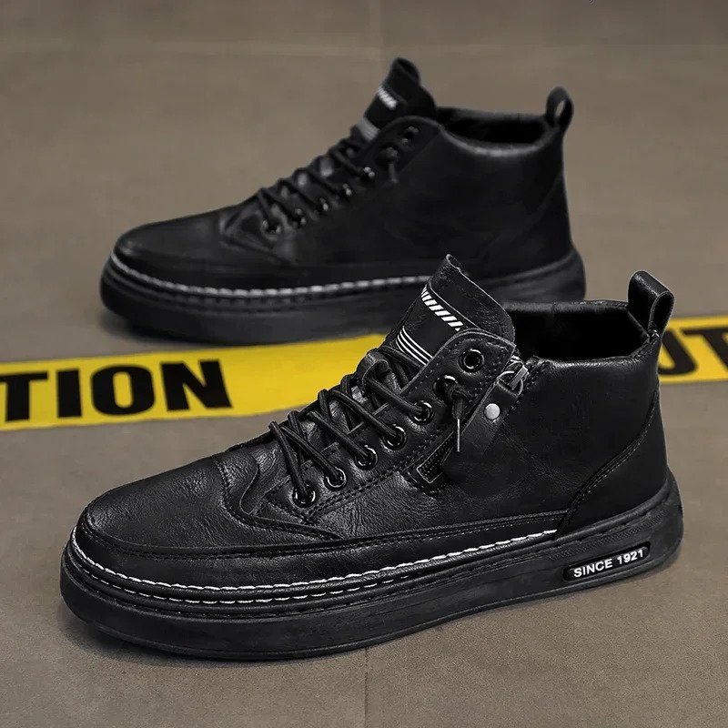 Men Boots Winter High Top Leather Shoes Fashion Cotton Ankle Business Casual Outdoor Male Sneakers 241206