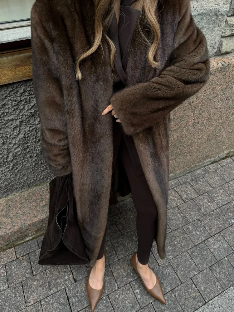 Womens Soft Thicken Warm Hairy Faux Fox Fur Coat Fashion Oversized Brown Long Sleeve Fluffy Jacket Lady Streetwear 241206