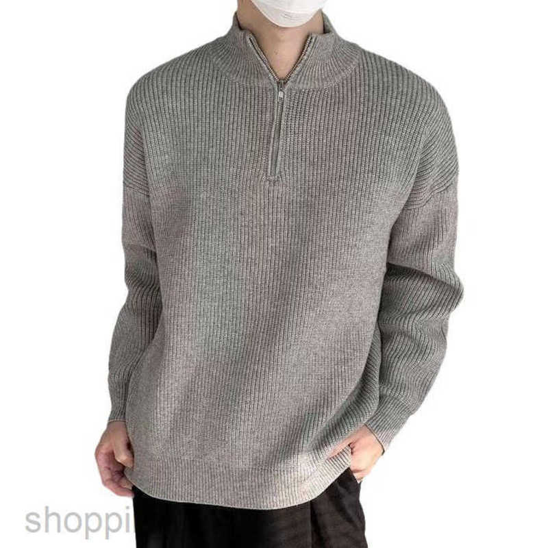 Men's Sweaters Autumn half zip cardigan sweater men's Korean version trendy cool and versatile stand up collar knitted sweater top high neck