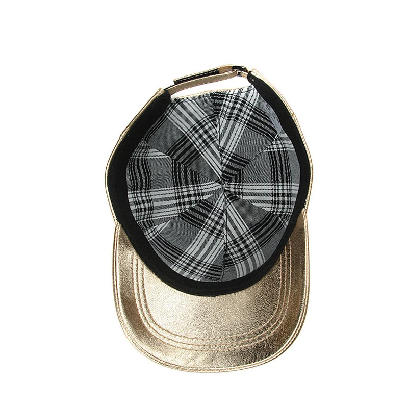 Winter unisex leather baseball cap mens outdoor casual shiny gold/silver hip trendy cap mens hockey fast back Chapeu 241206