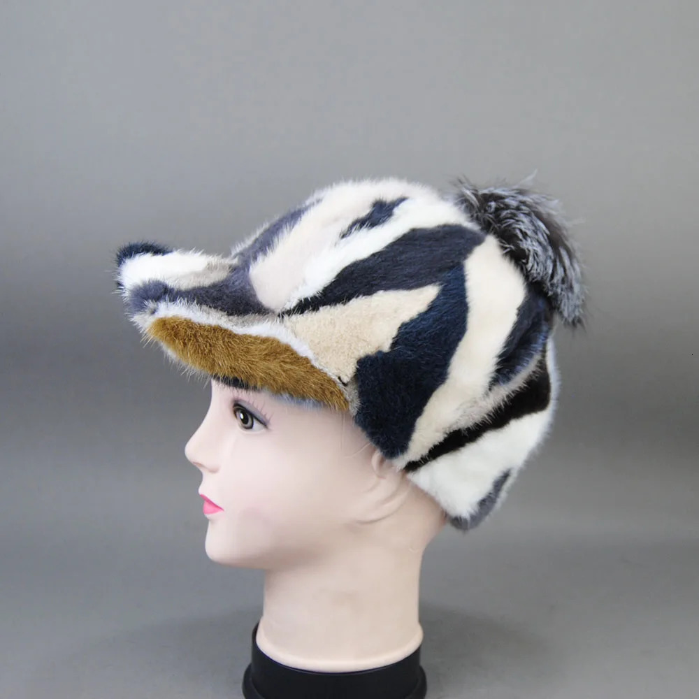 Winter Womens Natural Womens Genuine Mink Fox Fur Hat Thick Warm Baseball Hat Windproof Womens Casual Elegant Mens Hat 241206