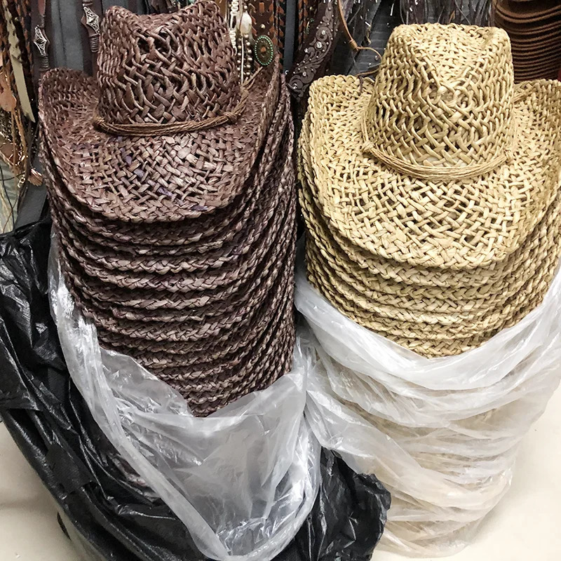 Corn husk material straw hat Western cowboy hat Spring/Summer Panama sun hat Retro elegant denim jazz hat Sombrero Hombrero 241206