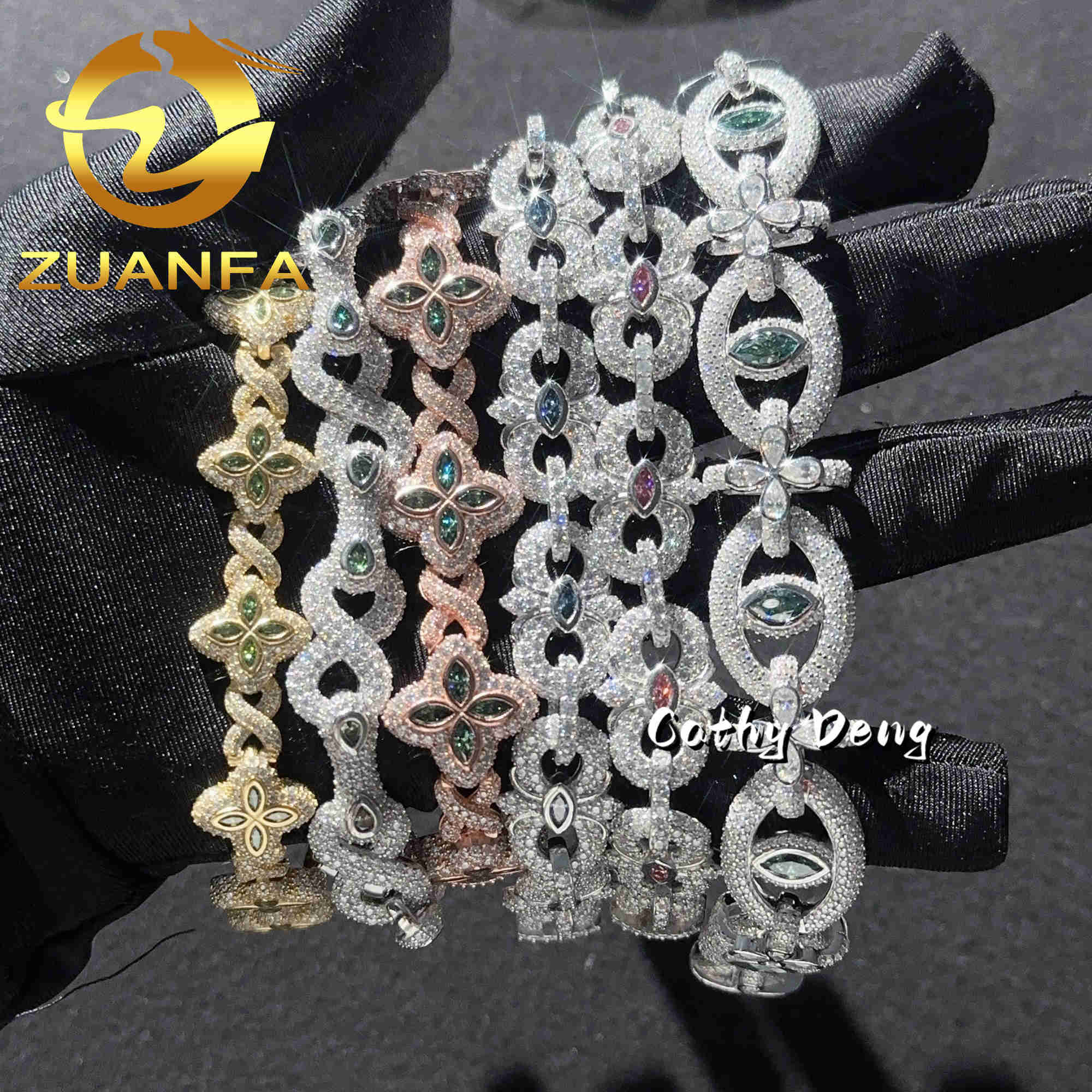 Fancy cut Hip hop Jewelry Iced out Men Cuban link chain Bracelet 925 Silver Moissanite bracelet women super shine cuban chain